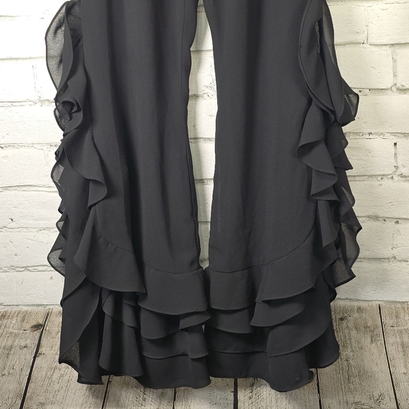 Studio I Black Pants With Cascading Ruffles, Feminine, Fancy, Party, Chic Size 6 - Picture 2 of 6